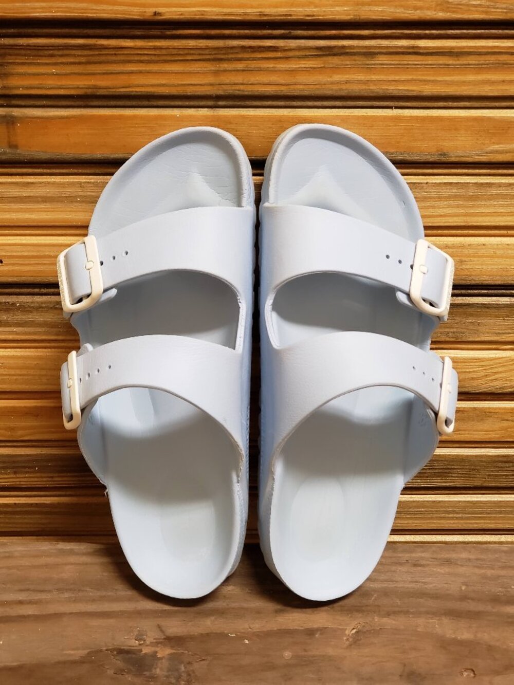 Birkenstock Arizona Essentials EVA Slide Sandal Soft Blue/White Buckles EU 38